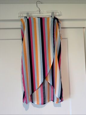 Roxy Striped Wrap Skirt in Pink, Orange & Navy